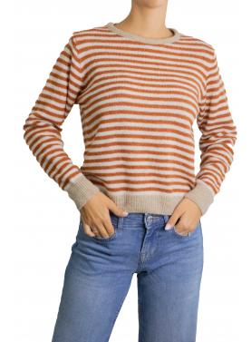 Maglioncino a righe con bordi a contrasto girocollo